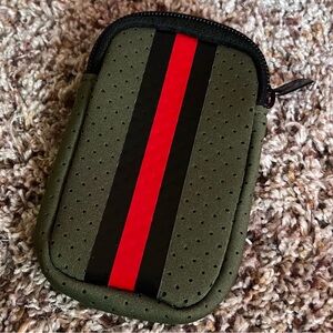 HAUTE SHORE Mini Ave ear pod Olive and Red Striped Pouch